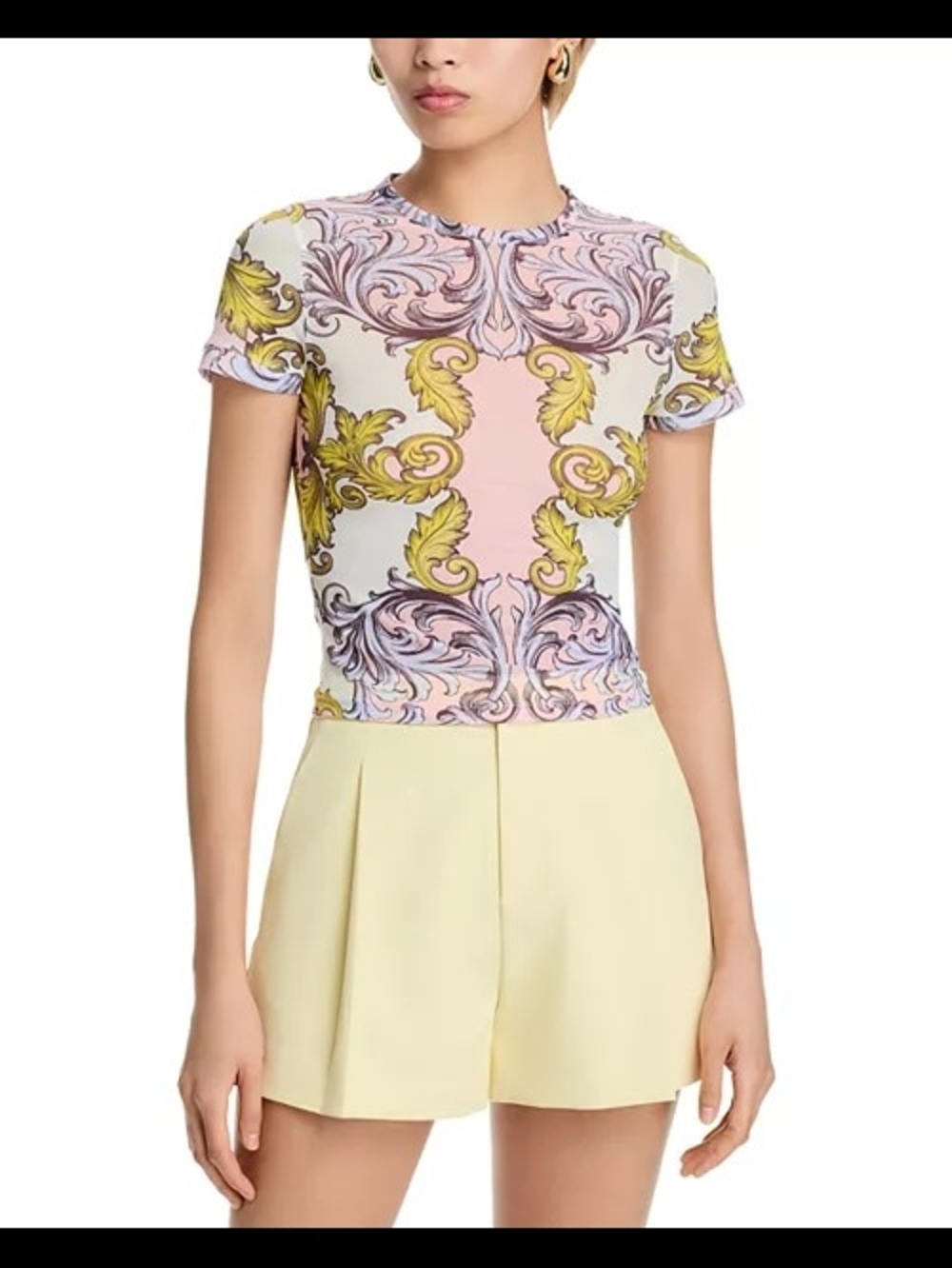 Alice + Olivia Tess Mesh Tee Pink Gold Sheer Fitted Top Size Tag Removed